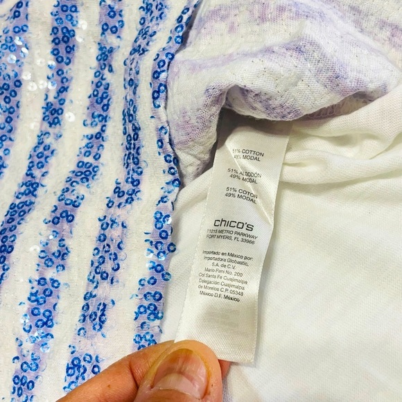 Chicos by Chicos Sequin Tank Striped Blue and White (Size 2) - Picture 8 of 11